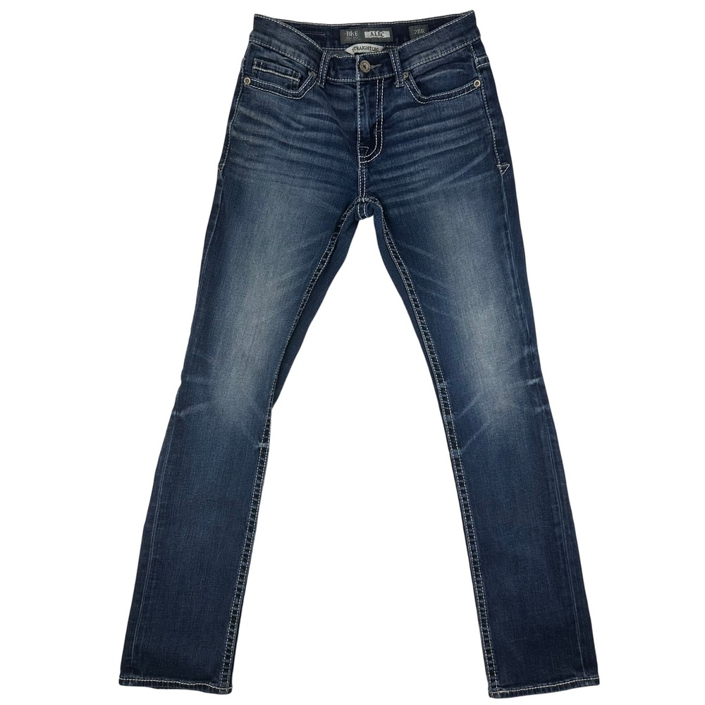 BKE Straight‎ Leg Jeans Mens Alec Regular 28R Dark Wash Denim Blue Cotton Blend